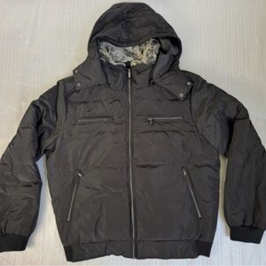 Kenneth Cole Jeans Mens Black Winter Hood Jacket Bomber Large